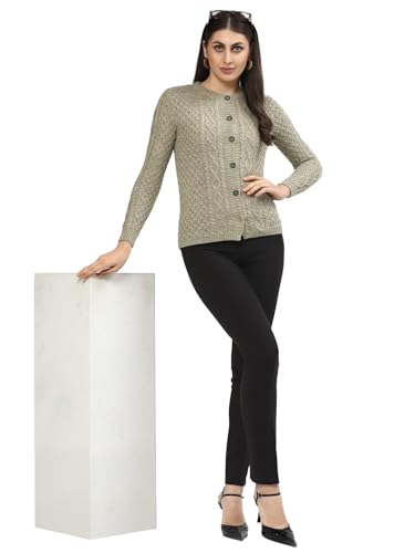 Image of Kalt Women Sweater for Winters Woolen Acrylic Full Sleeve Round Neck Cable Design Cardigan Sweater