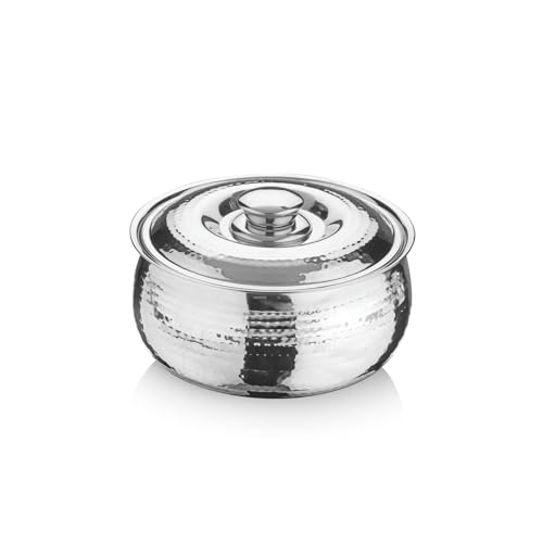 Image of Signoraware Hot Delight Hammered Stainless Steel Casserole | Airtight Lid | Retain Freshness | Great For Travelling or Small Gatherings | Perfect For Hot Curry, Chapatti & Rice (1 Ltr | Steel)