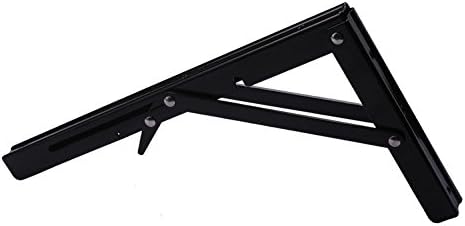 HOFFEN 2 Pcs Black Paint Folding Shelf Bench Table Folding Bracket, Powder Coated Short Release Arm