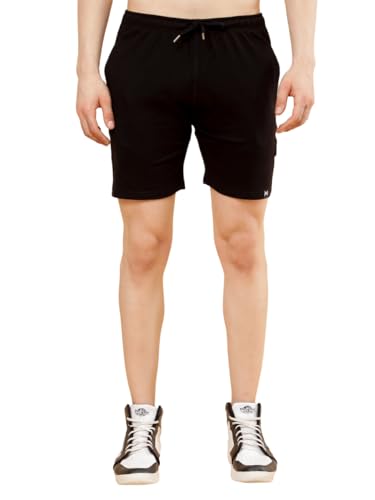 Image of POCKMAN Men's Regular Fit Black Cotton Terry Shorts- Perfect for Sports and Casual Wear.