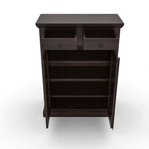 Image of VK Furniture Sheesham Wood Shoe Cabinet (Walnut 001, Shoe Rack with Drawers)