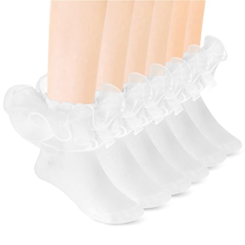 Yolev 3Pack Women Ankle Socks Lace Ruffle White Princess Eyelet Lace Socks Shimmering Cute Ruffle Comfortable Frilly