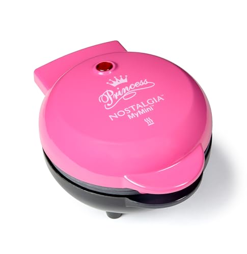 Nostalgia MyMini Princess Icons Shape Electric Waffle Maker, 5-Inch Non-Stick Griddle for Waffles, Hash Browns, Eggs, and More, Pink