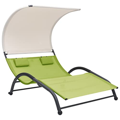 QUAHEAS Tumbona doble con toldo, textilene verde, 190 x 137 x 158 cm, para jardín y terraza, estructura de acero resistente, ideal para relajarse