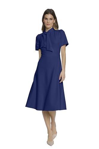 Image of Maggy London Women's Crepe Fabric Flight Attendant Bow Neck Tie Short Sleeve A-line