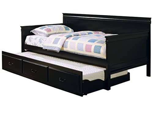 Image of APRODZ Mango Wood Carss Daybed with Trundle Bed for Home | Bed for Bedroom, Black Finish