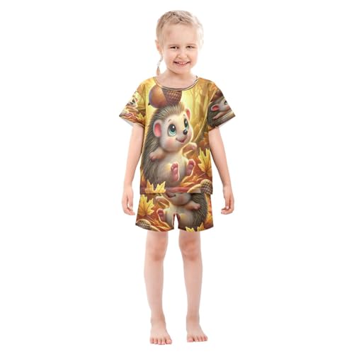 Hedgehog Fall Orange Pajama Set Short Sleeve Pajamas Shorts Sets Cotton Soft Loungewear Sleepwear 5Y3