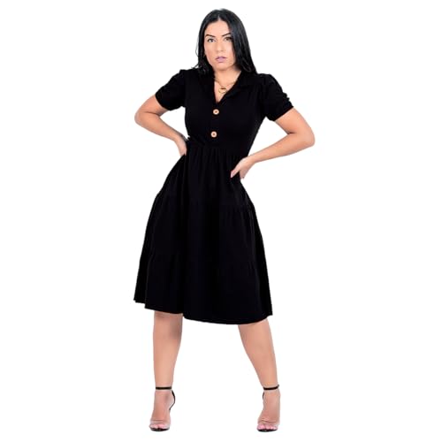 Vestido Midi Moda Evangélica 3 Marias (BR, Alfa, G, Regular, Regular, PRETO)