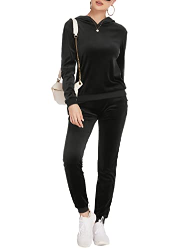 Hotouch Trainingsanzug Damen Set Velours Jogginganzug Zweiteiler Kapuzenpullover und Hosen Hausanzug Winter Warm Sportanzug für Damen Schwarz XL Hotouch Trainingsanzug Damen Set Velours Jogginganzug Zweiteiler Kapuzenpullover und Hosen Hausanzug Winter Warm Sportanzug für Damen Schwarz XL