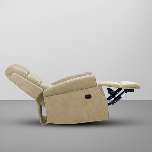 Image of Comfy Fabric 1 Seater Recliner Sofa, Premium Upholstery with Soft Padding & Comfortable Cushions, Manual Recliner Chair for Home & Living Room | Cream
