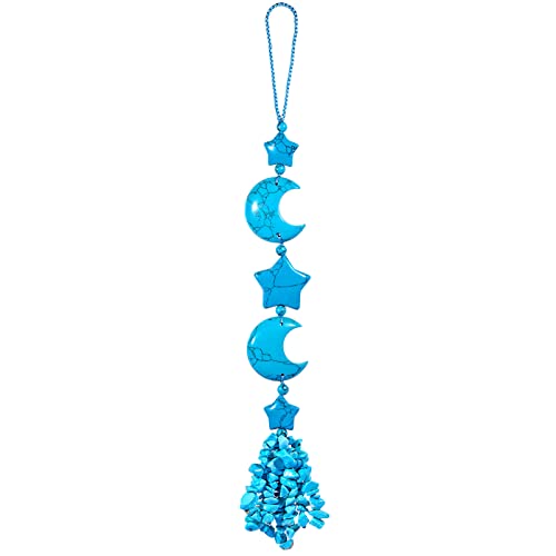 Nupuyai Blue Howlite Turquoise Crystal Moon Star Tassel Hanging Ornament