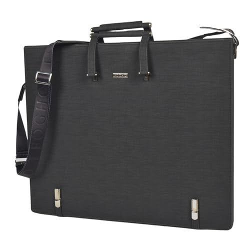 FOGHO Luxury Art Bag and Leather Portfolio - A3/A2 Leather Padfolio for Artists and Professionals (Black, Silver, Mink, Powder Pink), Black, A3, Portfolio art bag