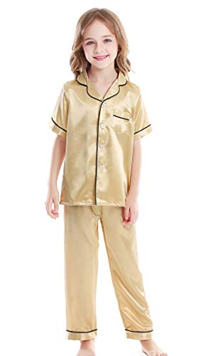 Image of Kids Satin Short-Top and Long-Pants 2-Pieces Pajamas Sleepwears Set