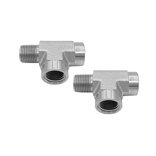 Image of (2-PACK) 5602-04-04-04 Hydraulic Adapter Fitting 1 /4 inch-18NPTF Male x 1 /4 inch-18NPTF Female x 1 /4 inch-18NPTF Female Street Tee Pipe Carbon Steel