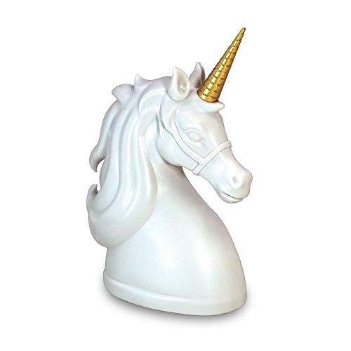 Audiology Rechargeable Unicorn Speaker Desktop Portable Speaker Includes Charging Cable and 3.5mm Audio Cable White with Gold Horn