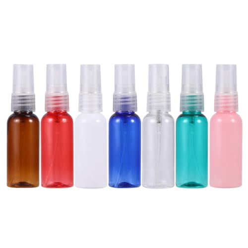 CLISPEED Botellas pulverizadoras de aluminio de color aleatorio, 7 unidades, recargables, 30 ml, con boquilla y embudo plateado para artículos de tocador de viaje al aire libre