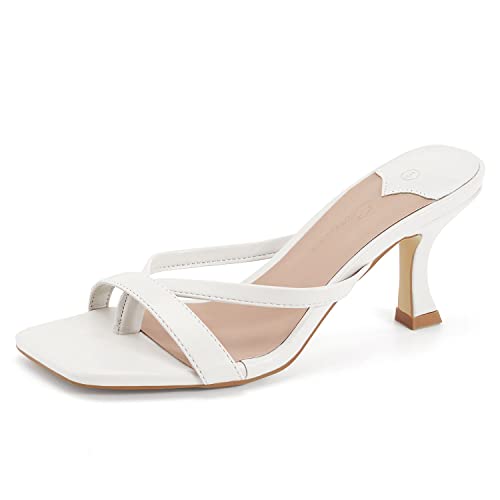 Ermonn Womens Kitten Heels Sandals Square Open Toe Thong Slides Backless Slip on Slippers Shoes