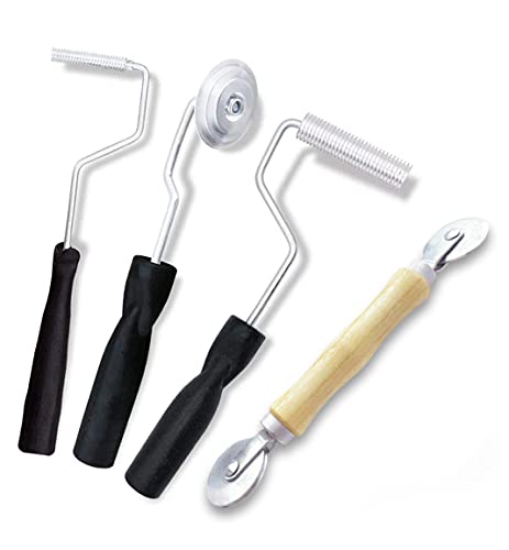 Odaa Rolo de fibra de vidro e rolo estriado com cabo de madeira e rodas de aço, kit de ferramentas k