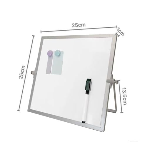 Image of Amazon Brand - Solimo Mini Dry Erase Double-Sided White Board with 360 Rotating Adjustable Stand | Aluminium Frame | Accessories Included | Portable (25 x 25 cm)