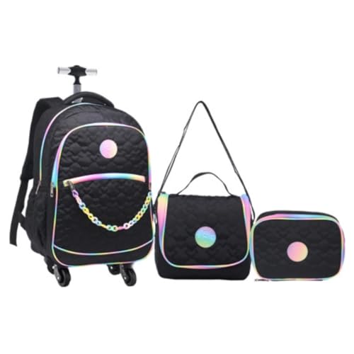 Kit Mochila 20” Escolar Juvenil Estampa Coração 4 Rodinhas 360° Feminino Com Lancheira Térmica E Estojo (PRETO)