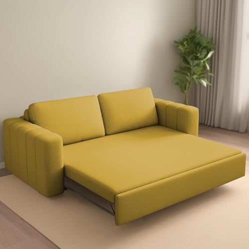 Image of Cisco 3 Seater Sofa Cum Bed for Home & Living Room (Yellow) | Modern Premium Fabric Sofa Set | Space-Saving Foldable Sofa Bed | Furniture for Home, Office, Guest Room & Bedroom