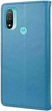 MOTO E40 Case MOTO E30 Case E20 Case, Protective Flip Folio Wallet PU Leather Embossed Butterfly Phone Cover with Folding Kickstand Card Holder Silicone Bumper for Motorola E40/E30/E20, Blue