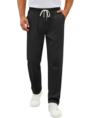 COOFANDY Men's Casual Chino Pants Relaxed Fit Drawstring Elastic Waist Lightweight Pant Twill Pleated Trousers