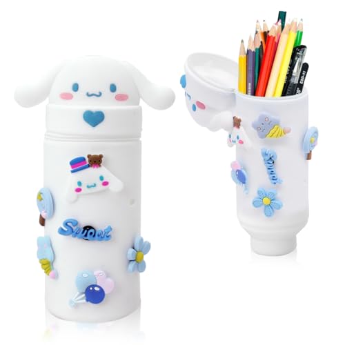 PATPAT Pencil Pouch For Kids Diy San-Rio Cartoon Kawaii Silicone Pencil Pouch Fun Pen Holder With Ku-Romi Charms School Stationeries Bag Gift,blue