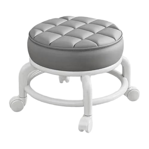 Butaco bajo giratorio con asiento acolchonado y ruedas universales, estilo moderno, color gris miniatura 7