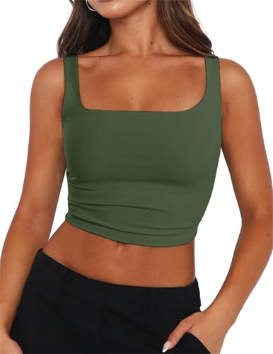 Zeagoo Women Summer Square Neck Double Layer Tank Tops Fitted