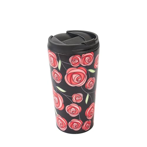 ECO CHIC Reusable Thermal Coffee Cup Stainless Steel Leakproof Insulated Travel Mug (Mackintosh Rose Black)