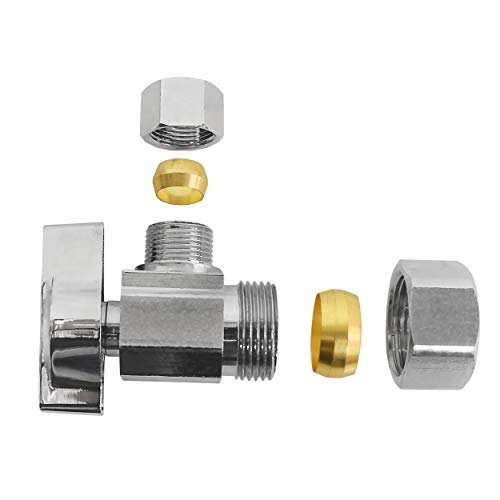 Image of Heavy Duty 1 /4 Quarter Turn Angle Shut Off Valve Squared Body 1 /2 in. NOM Comp Inlet x 3 /8 in. OD Compression Outlet Chrome Plated Brass (5 Pack)