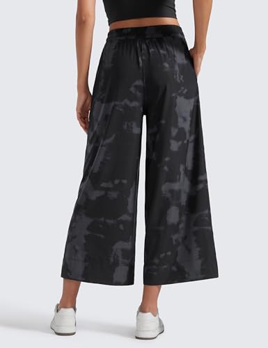 Image of CRZ YOGA Lightweight Wide Leg Crop Pants 25 inch | Casual, Travel, Comfy, Soft, Split, Loose Fit, Pockets, for Women