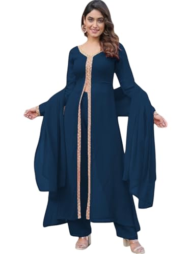 Image of Elegant Women?s Ethnic Kurta Set with Intricate Embroidered Lacework - Designer Kurta with Dupatta & Bottom Wear - Perfect for Weddings & Festive Occasions