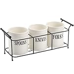 Bekith 3-Piece White Ceramic Silverware Caddy with Black Metal Rack, Utensil Holder Flatware Caddy Cutlery Storage Organizer for Kitchen Table, Cabinet or Pantry - Image 4