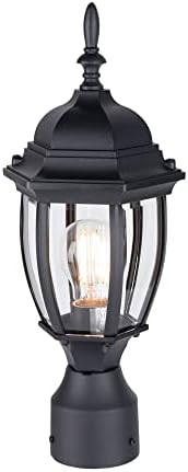 LIT-PaTH Outdoor Post Light Pole Lantern Lighting Fixture with One E26 Base Max 60W, Aluminum Housing Plus Glass, Matte Black Finish, 1-Pack