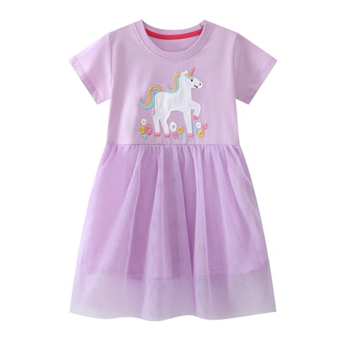 Vckrio Sommerkleid Mädchen Baumwolle Kleider Kurzarm Einhorn...