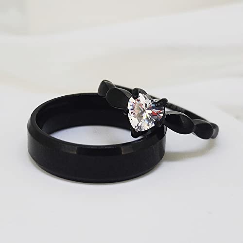 Matching Promise Rings for Couples Wedding Rings Set Personalized Rings Women's 2pc Black Gold Filled CZ Engagement Ring Promise Anniversary Wedding Bands for Women3