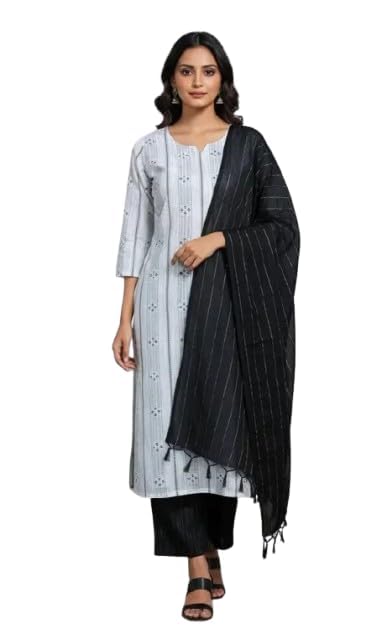 Women’s White Cotton Printed Kurta Set with Pant & Dupatta by Il Filo | Elegant Ethnic Outfit for Office Wear, Festive & Party Look-picture-10