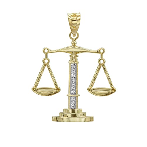 14K Yellow, White, or Rose Gold Diamond-Accented Scales of Justice Pendant (G-H Color, SI1-SI2 Clarity) - Choice of Metal