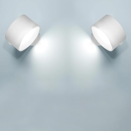 Anmossi Lámpara de pared LED,2 Piezas,Aplique Pared Interior con Batería de Carga USB,3 Colores y 3 Niveles de Brillo Focos,360 ° Giratorio de Control Táctil Lámparas de Pared Inalámbricas (Blanco)