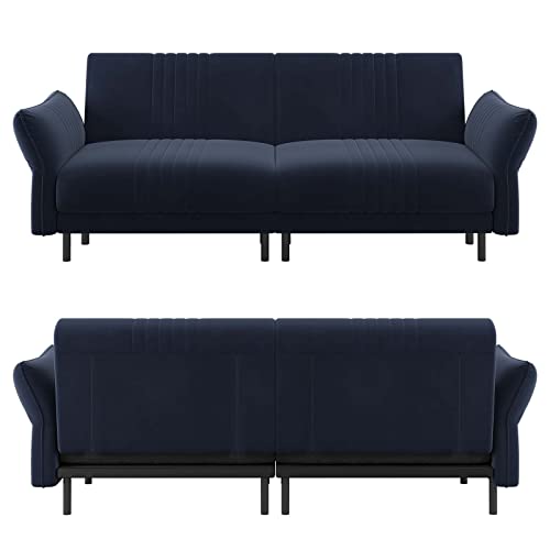 Belffin Velvet Futon Sofa Bed Convertible Futon Couch Upholstered Modern Sleeper Split Back Armrest Sofa Navy Blue #TOP6