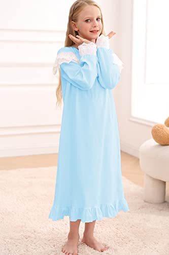 Lace Nightgown For Girls 8-9 Years Kids Blue Sleep Dress With Bowknot Long Sleeve Novelty Comfy Princess Sleepwear For Nightie #TOP1