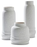 Signature Design by Ashley Jayden 3 Piece Textured Ceramic Vase Set, White Stone Finish