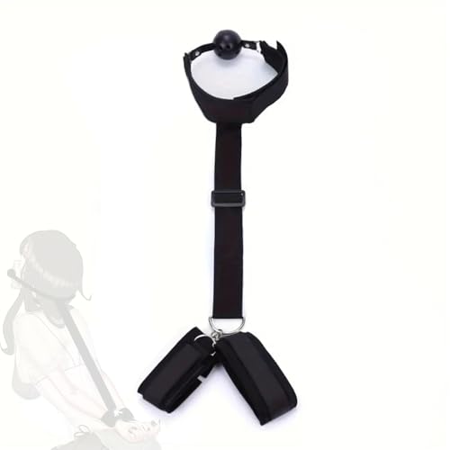 1 juego de esposas de nylon negro con tapones bucales, integrado desmontable juego de fiesta Props