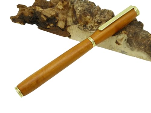 Holz Füller Unikat handgemacht aus Edelhölzern | handgedrechselt | Modell „Slender“ | personalisierbar mit Lasergravur | tolle Geschenkidee | Schreibgerät (Meranti, gold)