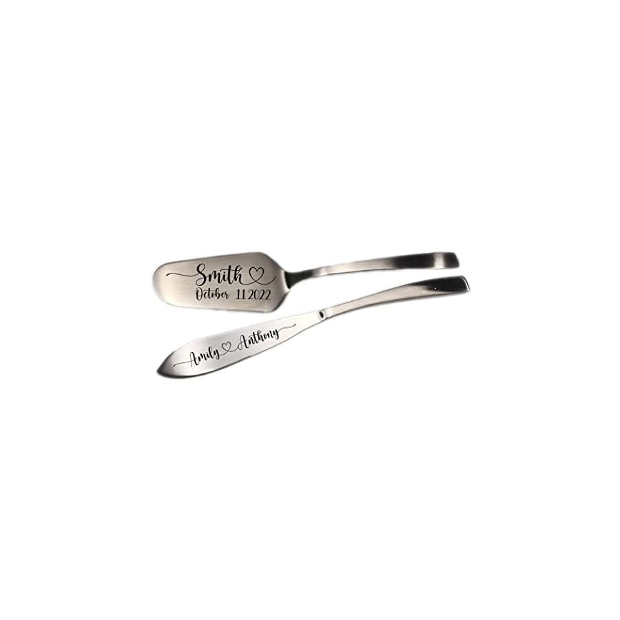 "Personalized Engraved Wedding Cake Server Set - Bridal Gift with Cake Serving"