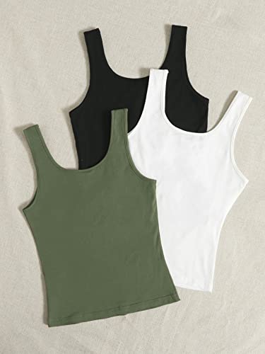 Image of Women's 1x1 Rib Cotton Stretch Tank Top Sleeveless Basic Vest Pack of 3