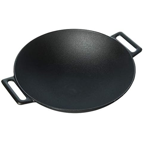 Jim Beam 12'' Pre Seasoned Heavy Duty Construction Cast Iron Grilling Wok, Griddle and Stir Fry Pan Cover