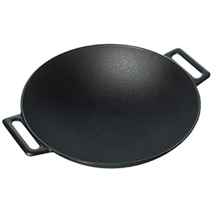 Jim Beam 12” Pre Seasoned Heavy Duty Construction Cast Iron Grilling Wok, Griddle and Stir Fry Pan